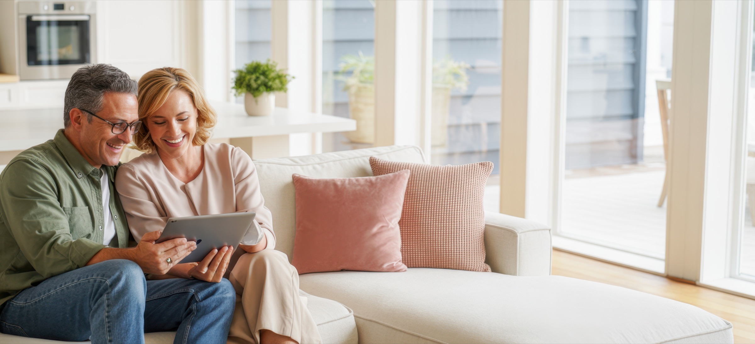 Couple reviewing their life insurance options together at home
