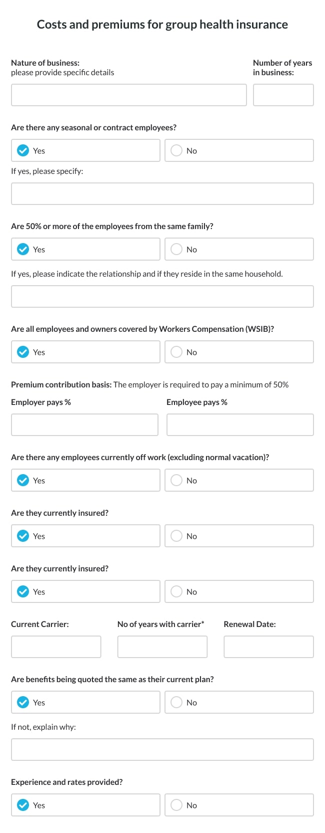 Costs and premiums for group health insurance